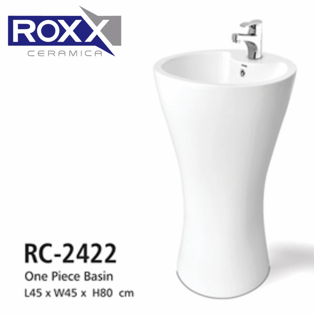 Roxx Ceramica RC-2422 One-Piece Basin – Contemporary Round Pedestal Design