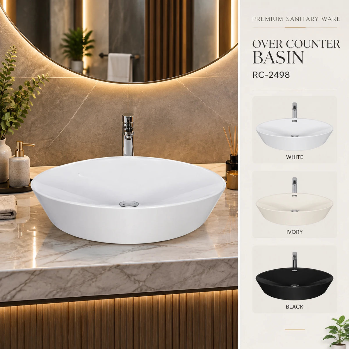 RC-2498 Over Counter Basin | Premium Bowl Basin | Roxx Ceramica