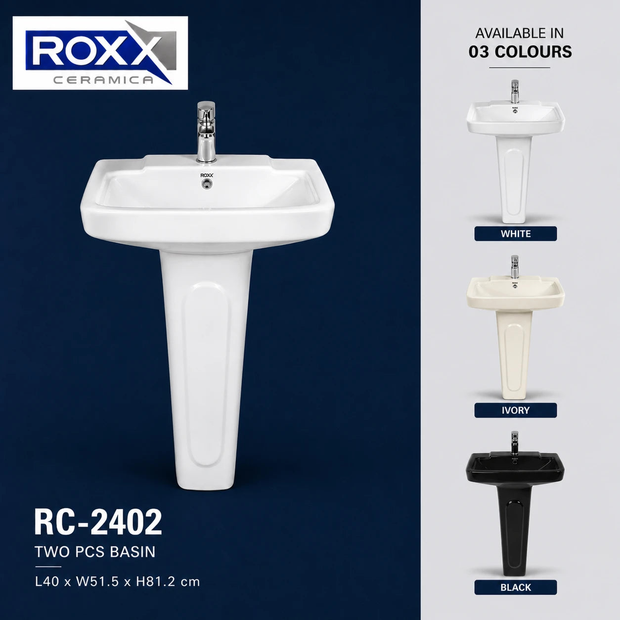 Roxx Ceramica RC-2402 Two-Piece Basin – Refined Pedestal Elegance