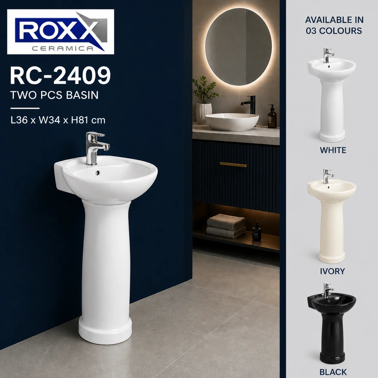 Roxx Ceramica RC-2409 Two-Piece Basin – Compact Style and Comfort | Roxx Center
