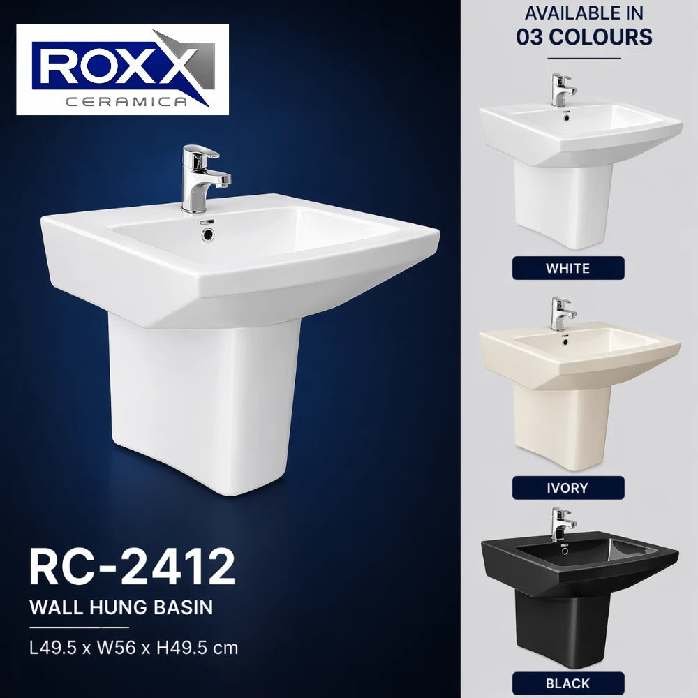 Roxx Ceramica RC-2412 Wall Hung Basin – Sleek Design for Modern Spaces | Roxx Center