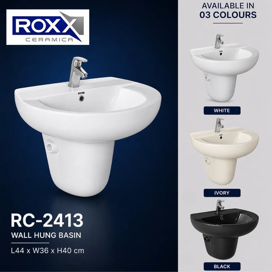 Roxx Ceramica RC-2413 Wall Hung Basin – Elegant Curve Design | Roxx Center