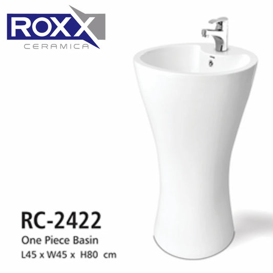 Roxx Ceramica RC-2422 One-Piece Basin – Contemporary Round Pedestal Design