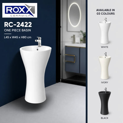 Roxx Ceramica RC-2422 One-Piece Basin – Contemporary Round Pedestal Design