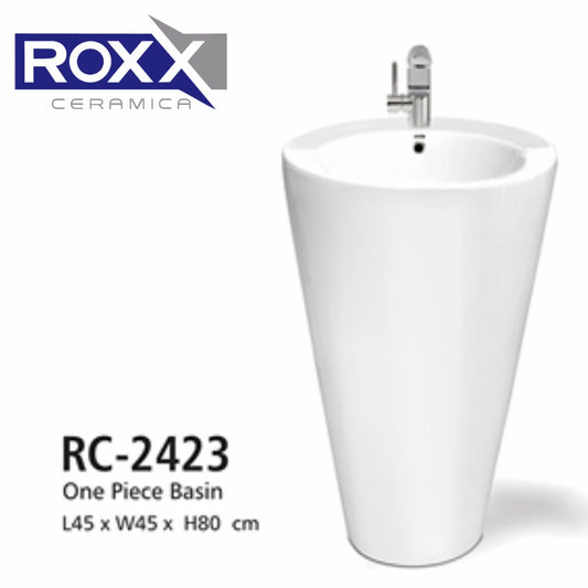 Roxx Ceramica RC-2423 One-Piece Basin – Tall Tapered Pedestal Design