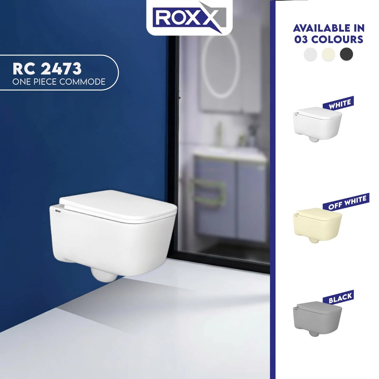 Roxx Ceramica RC-2473 Wall Hung Toilet with Complete Fittings