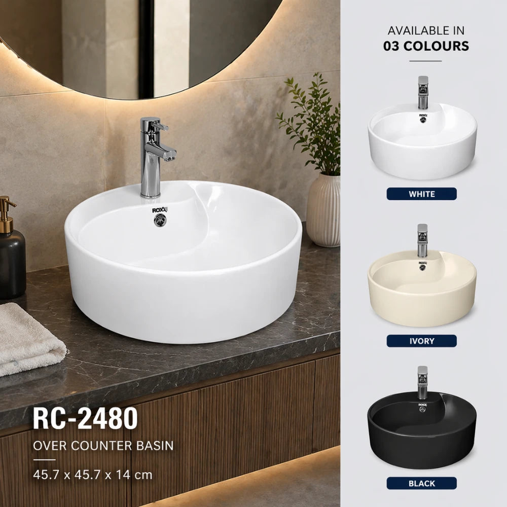 Roxx Ceramica RC-2480 Over Counter Basin – 45.7cm Round