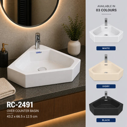 Roxx Ceramica RC-2491 Over Counter Corner Basin | Roxx Center