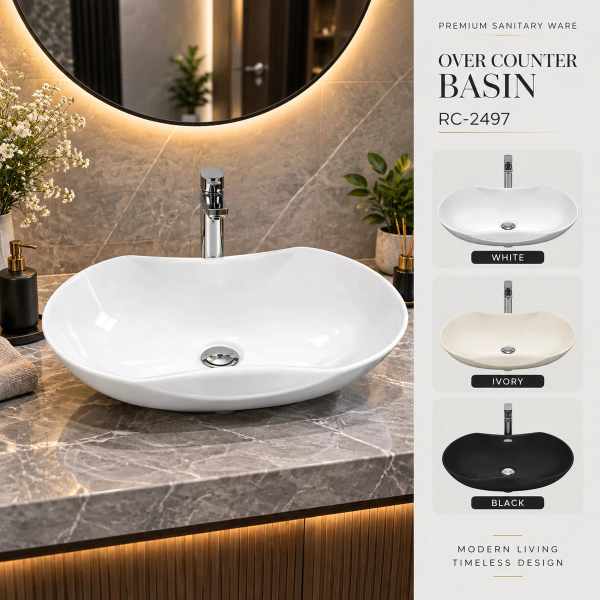 RC-2497 Over Counter Basin | Premium Bowl Basin | Roxx Ceramica