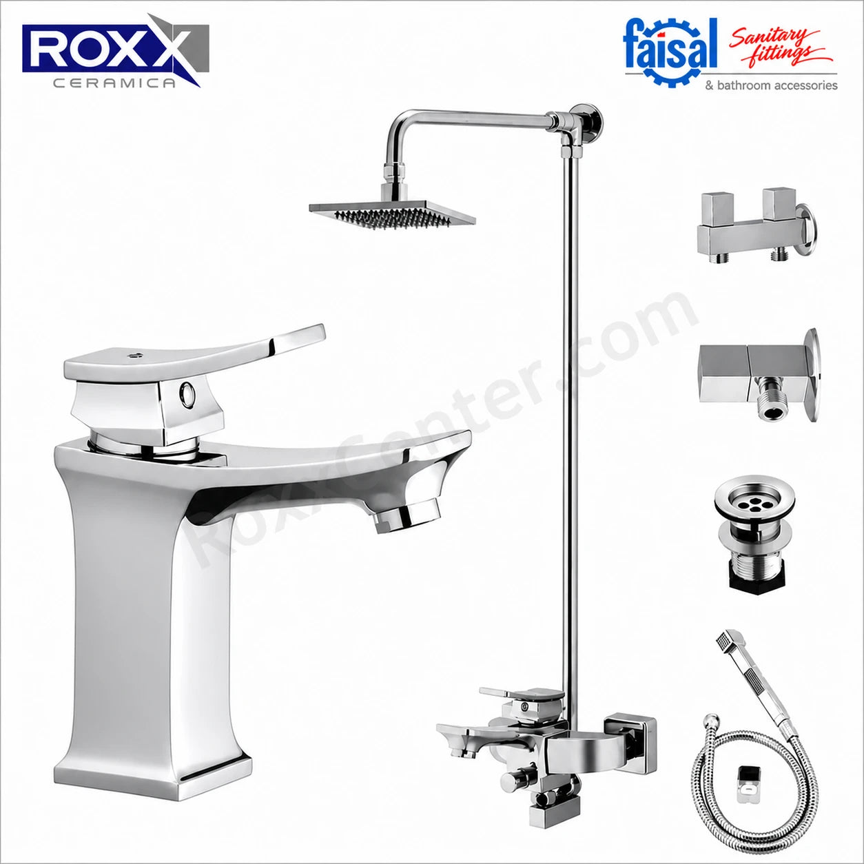 Carrera Series 5507 Bathroom Set – 8 Piece Chrome Sanitary Fittings Pakistan | Faisal at Roxx Center