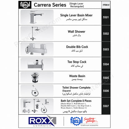 Carrera Series 5507 Bathroom Set – 8 Piece Chrome Sanitary Fittings Pakistan | Faisal at Roxx Center