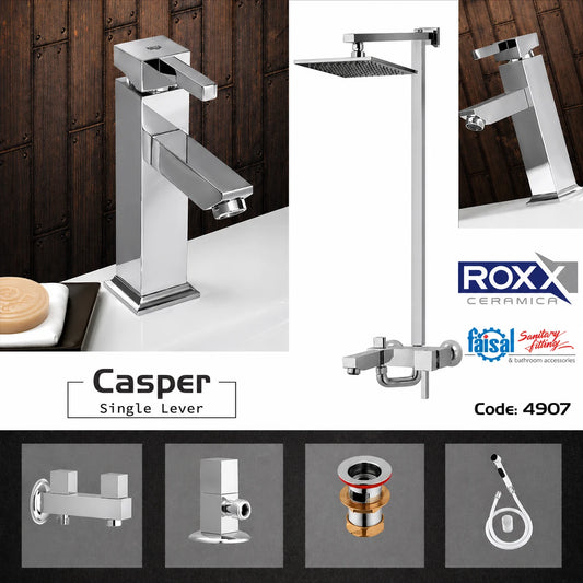 Casper Series 4907 Bathroom Set – 8 Piece Sanitary Fittings (Chrome & PVD Gold) | Faisal at Roxx Center