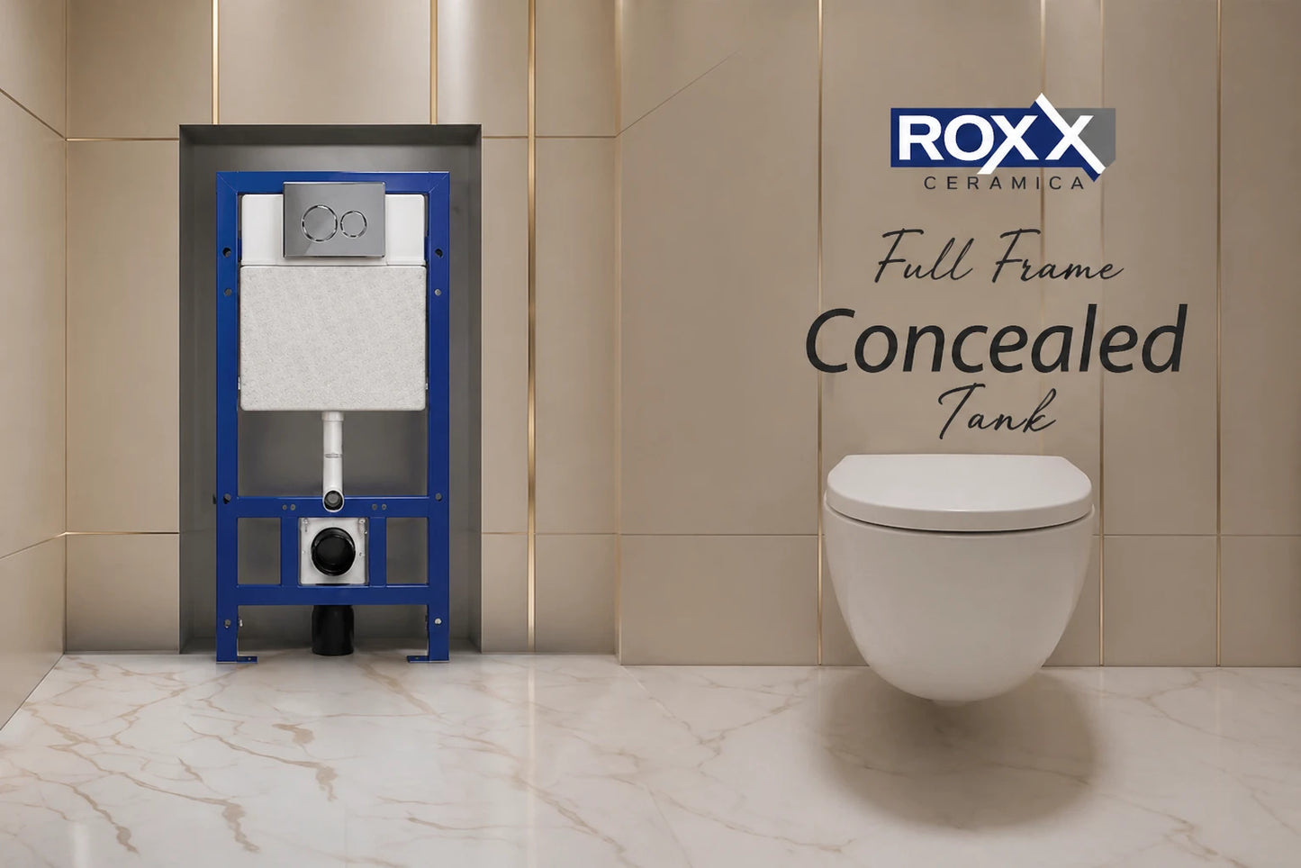 Roxx Full Frame Concealed Tank with Complete Fitting – Heavy Duty Flush System (Pneumatic Fitting)
