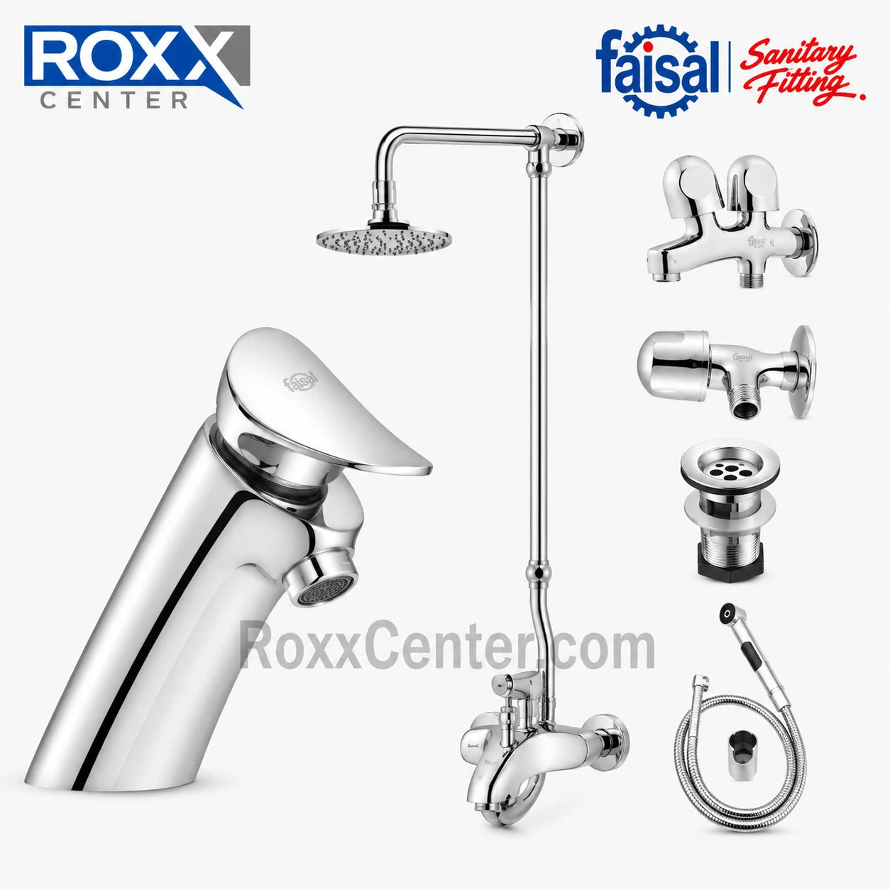 Faisal Excel Series 2107 Bath Set Complete 8 Pieces – Premium Chrome Bathroom Accessories & Sanitary Fittings Pakistan