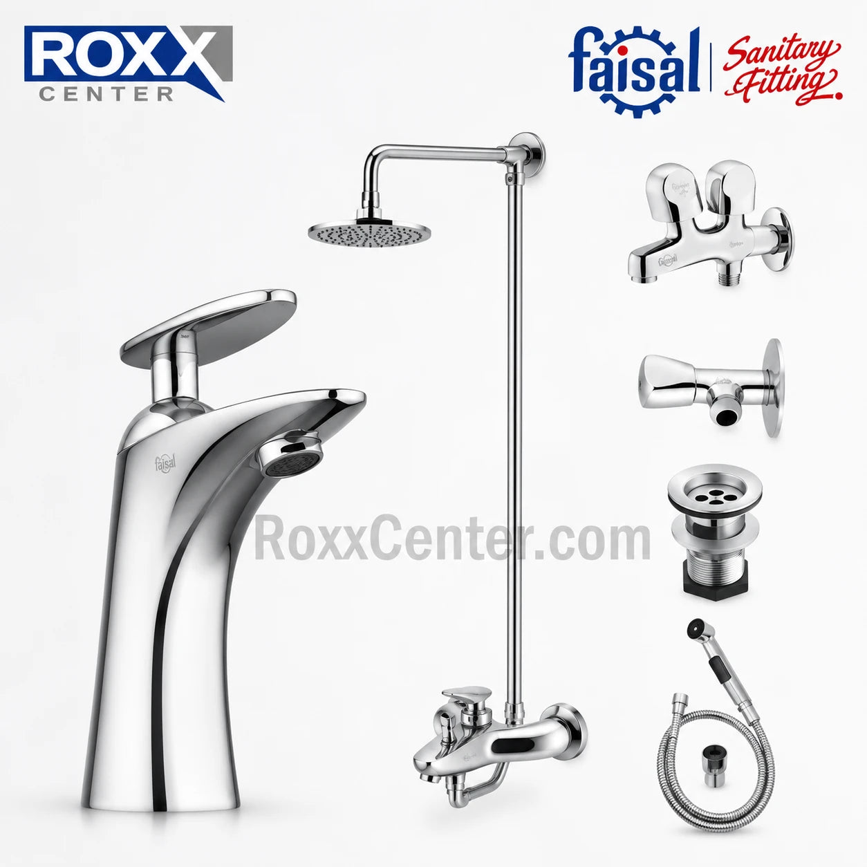 Faisal Novia Series 5707 Bath Set Complete 8 Pieces – Luxury Chrome Bathroom Accessories Pakistan
