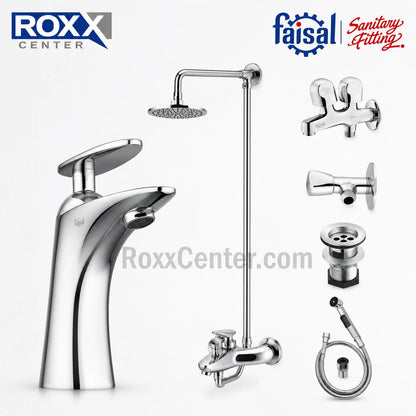 Faisal Novia Series 5707 Bath Set Complete 8 Pieces – Luxury Chrome Bathroom Accessories Pakistan