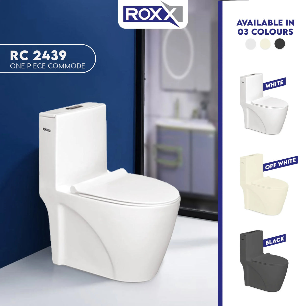 Roxx Ceramica RC-2439 One-Piece Commode with Lifetime Warranty