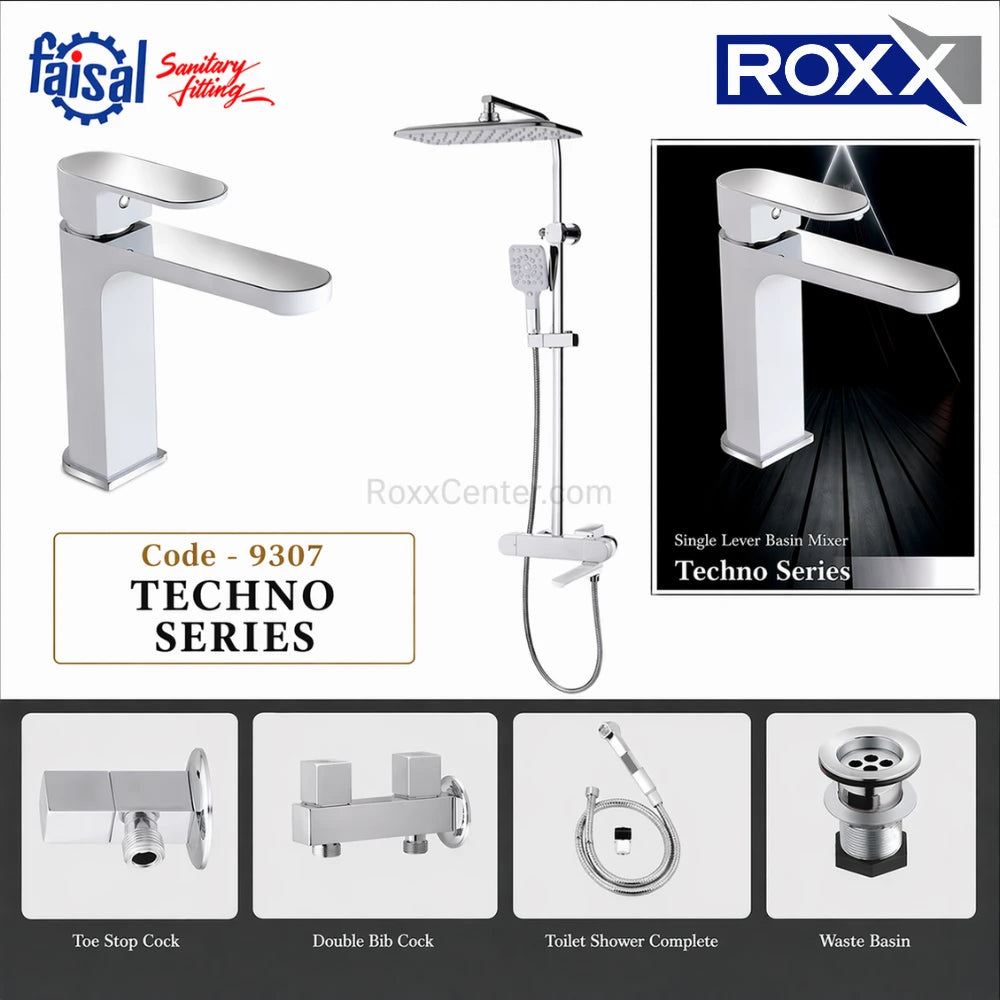 Faisal Sanitary Ware Techno Series Bathroom Fittings Set (Code 9307) | Premium Basin Mixer & Shower Set – RoxxCenter