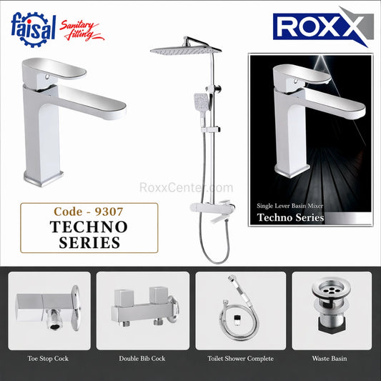Faisal Sanitary Ware Techno Series Bathroom Fittings Set (Code 9307) | Premium Basin Mixer & Shower Set – RoxxCenter