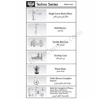 Faisal Sanitary Ware Techno Series Bathroom Fittings Set (Code 9307) | Premium Basin Mixer & Shower Set – RoxxCenter